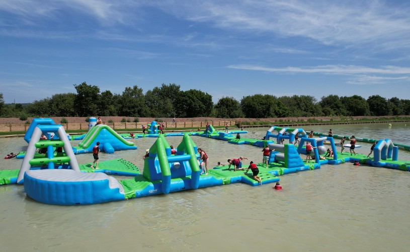 Inflatable aqua park at West Country Water Park